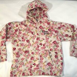 Teddy Fresh 100% cotton floral hoodie with embroidered logo, unisex size small.
